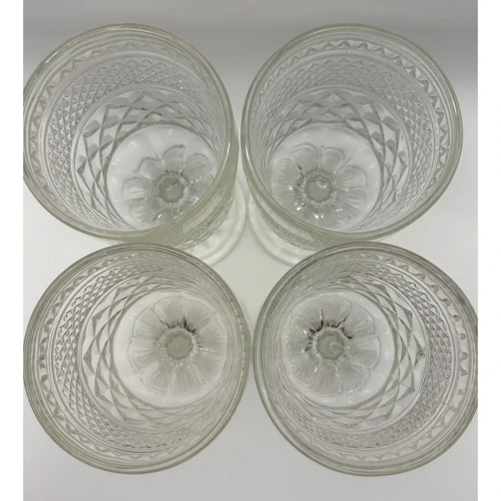 Vintage Hocking Wexford Pressed Glass Goblets Diamond Point Set of 8